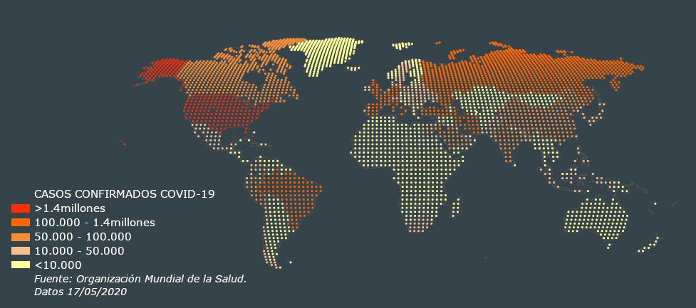 mapa de casos detectados COVID19 en el mundo
